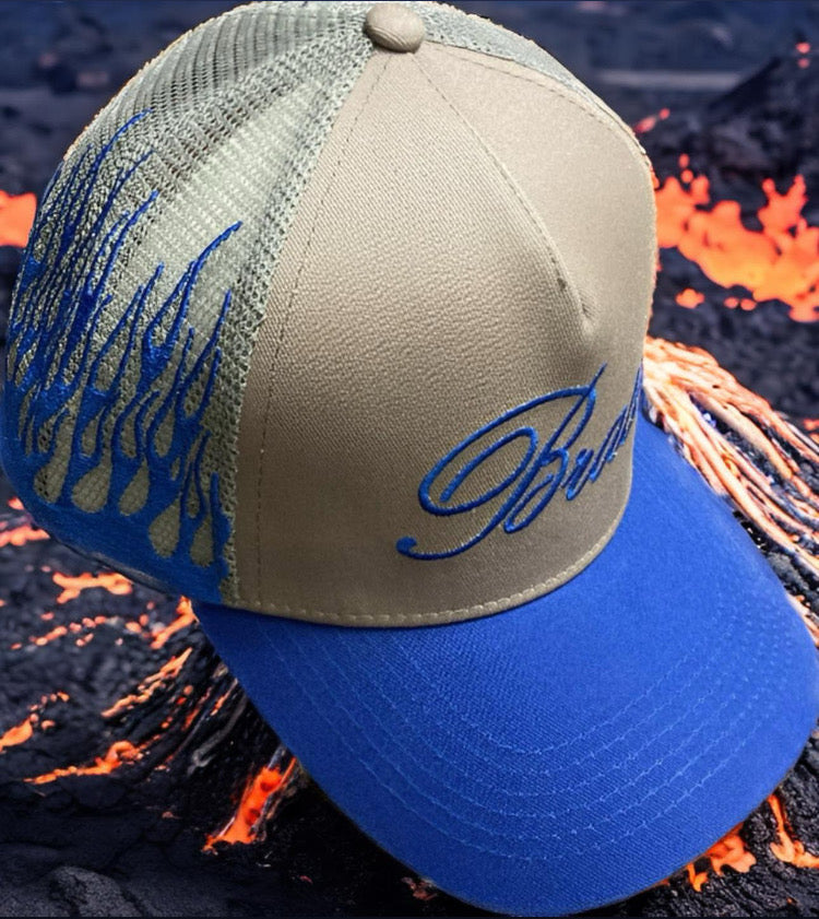 Grey Flaming Trucker Hat